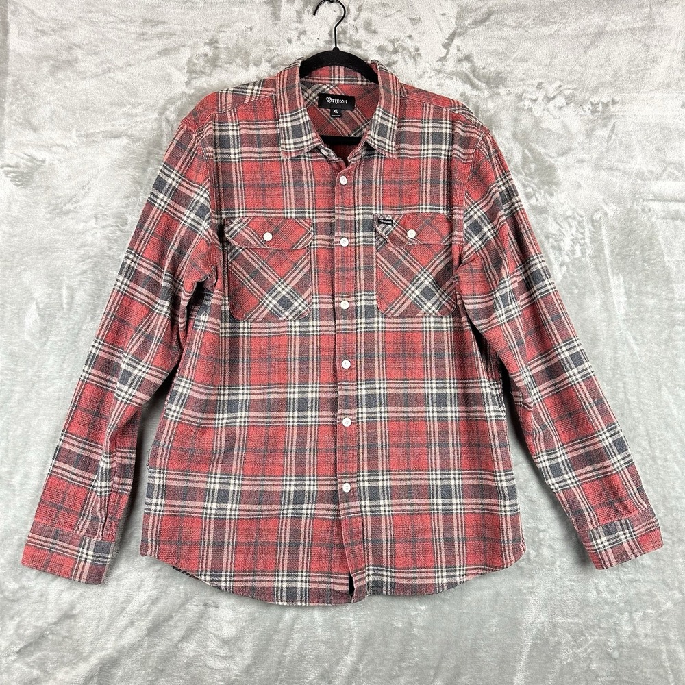 Brixton Button Front Shirt Men's XL Red Gray Plaid Flannel Lumberjack Outdoor